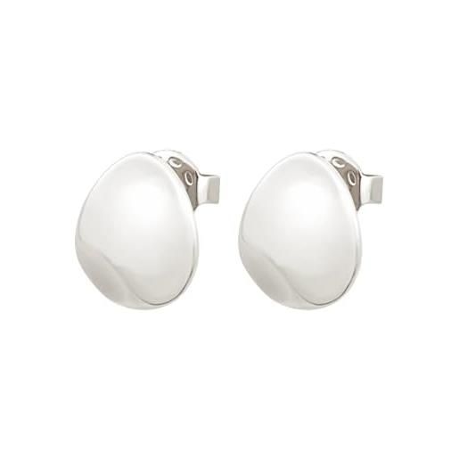 Breil, collezione b whisper, orecchini donna in acciaio lucido, con pratica chiusura a farfalla, superficie irregolare, sinuosa e luccicante, colore silver, 11 x 10 mm, idea regalo donna