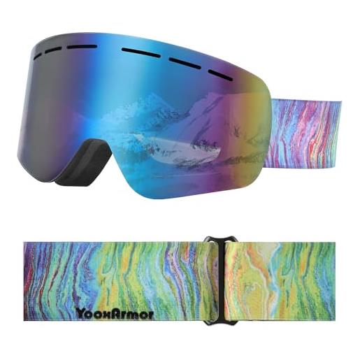 YooxArmor maschera da sci bambino, occhiali da snowboard con doppie lenti per bambini di età compresa tra 6 e 14 anni, otg anti 100% uv 400 anti nebbia per ragazzi e ragazze per sci, snowboard sport invernali