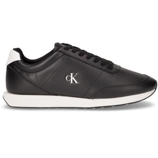 CALVIN KLEIN retro runner sneaker in pelle nero bianco - uomo - nero bianco