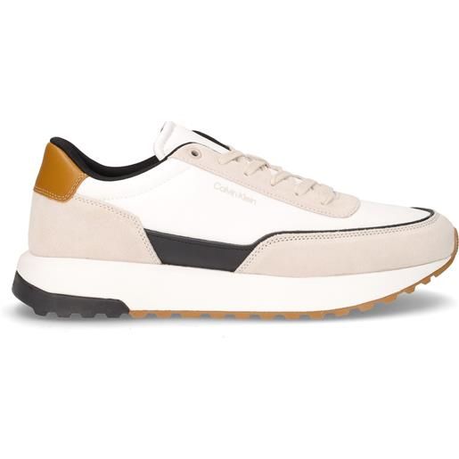CALVIN KLEIN low top lace up repreve mix sneaker in pelle e tessuto beige bianco - uomo - beige bianco