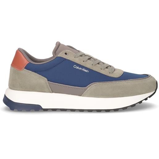 CALVIN KLEIN low top lace up repreve mix sneaker in pelle e tessuto fumo oliva blu - uomo - fumo oliva blu