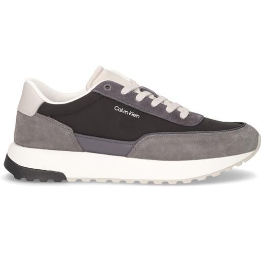 CALVIN KLEIN low top lace up repreve mix sneaker in pelle e tessuto grigio - uomo - grigio