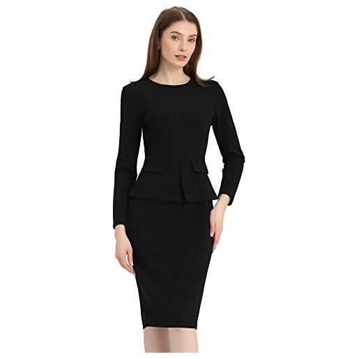 Allegra K vestiti aderenti da donna girocollo maniche lunghe casual da lavoro outfits abito a tubino peplum, blu reale, xs
