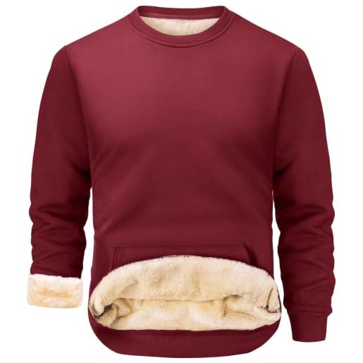 Peakwell uomo felpe foderate caldo maglione invernale pullover sweatshirt termico in pile con tasca, blu marino, xxl