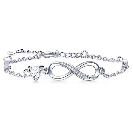 Bracciali da donna in argento 925, bracciale con simbolo infinito, zirconi intarsiati, catena regolabile, regalo per Natale, e Compleanno