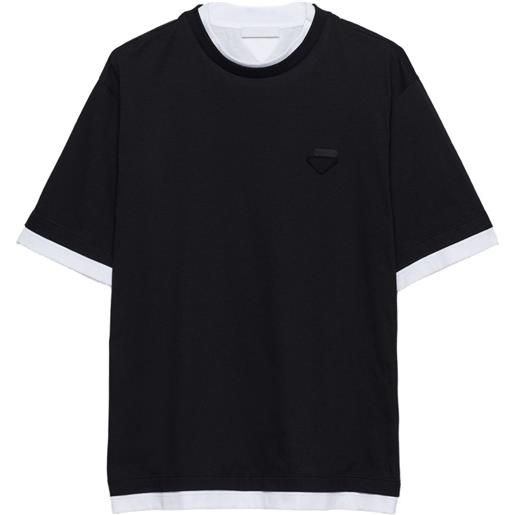 Prada t-shirt in cotone con logo triangolo - nero