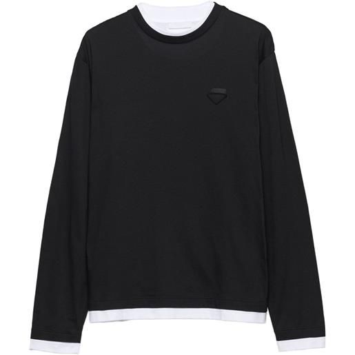 Prada t-shirt in cotone con logo triangolo - nero