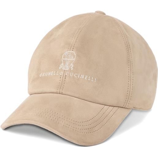 Brunello Cucinelli cappello da baseball in pelle scamosciata con ricamo - toni neutri