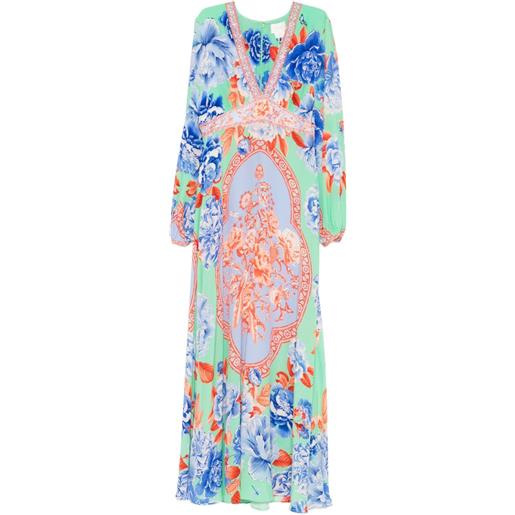 Camilla abito lungo a fiori con scollo a v - blu