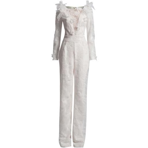 Tadashi Shoji tuta intera in pizzo a fiori - bianco