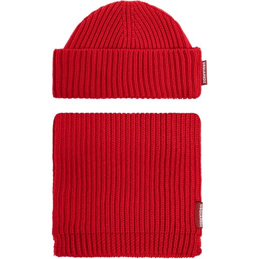 DSQUARED2 set berretto e sciarpa a coste - rosso