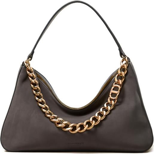 TWINSET borsa a spalla in pelle scamosciata con paillettes - grigio