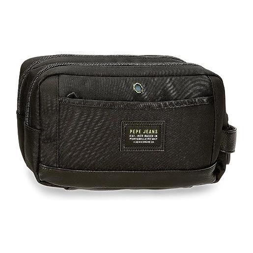 Pepe Jeans leighton - beauty case con due scomparti, personalizzabile, taglia unica, nero, taglia unica, beauty case con due scomparti personalizzabile
