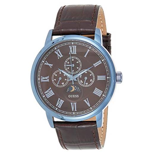 GUESS Orologio Da Uomo Analogico Con Cinturino In Pelle Marrone E Logo Ritagliato, Quadrante Rotondo, Look Casual Chic - 3