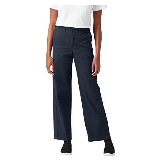 Dickies pantaloni da donna a vita alta in twill a gamba larga, risciacquati, risciacquato dark navy, 40