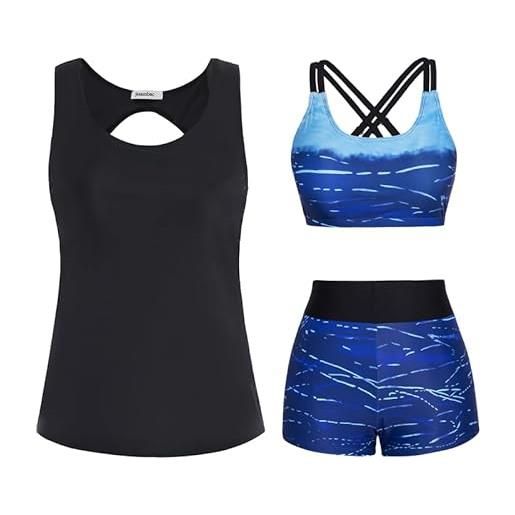 JASAMBAC tankini da donna in 3 pezzi, bikini push up e pantaloncini da bagno a vita alta, costume da bagno semplice, costume da bagno sportivo da donna, costume da bagno per piscina, spiaggia, stampa