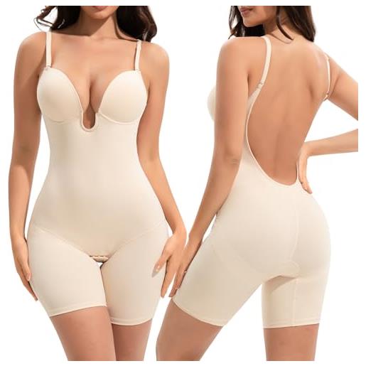 Slimers backless shapewear controllo della pancia: body modellante con scollo profondo a schiena bassa - reggiseno snellente integrato modellante per tutto il corpo donna, rosa pelle, large