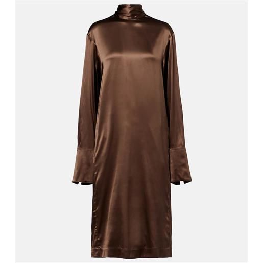 Dries Van Noten abito midi in raso con collo alto