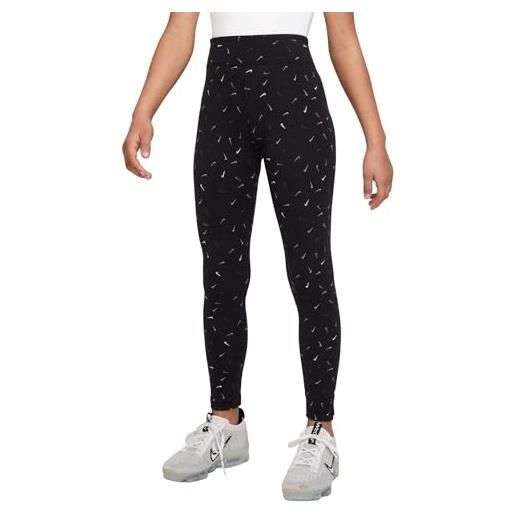 Nike dx5026-010 g nsw essntl mr tght logo prnt leggings bambina black/white taglia l