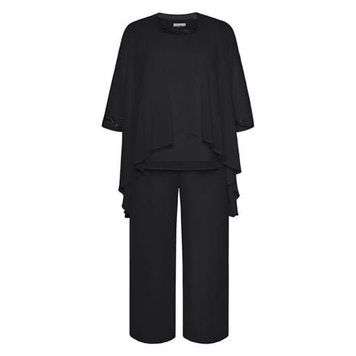 Hanna Nikole completo da sera da donna in chiffon, taglie forti, per cocktail party, elegante, set da 2 pezzi, scollo rotondo, maniche corte e pantaloni a vita alta, due pezzi, blu navy, 50 di più