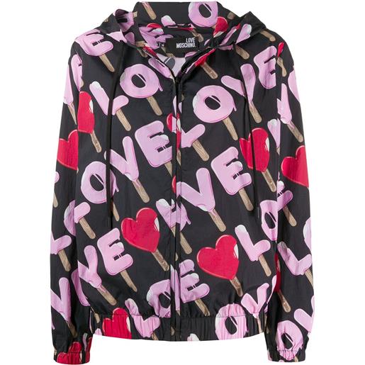 Love Moschino impermeabile con stampa - nero