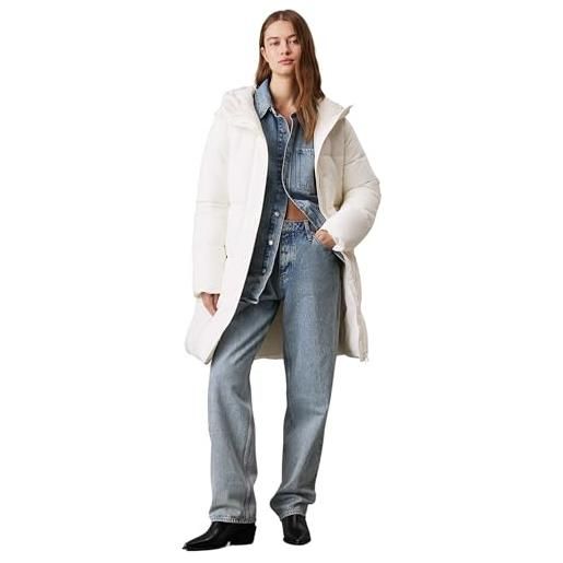Calvin Klein donna cappotto logo belt long puffer con cintura, bianco (ivory), m