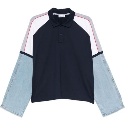 FAÇON JACMIN polo top con inserti denim - blu