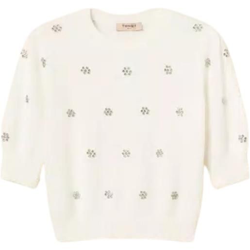 TWINSET maglia in misto angora con applicazioni floreali
