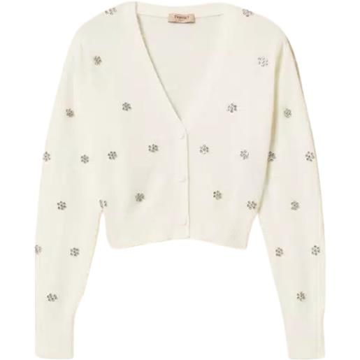 TWINSET cardigan in misto angora con applicazioni floreali