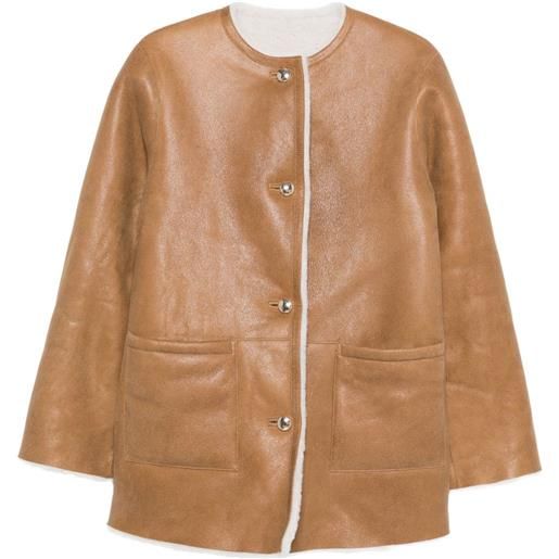 Maje cappotto con bordo in shearling - marrone