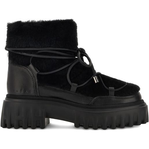 Hogan stivali con orlo in pelliccia - nero