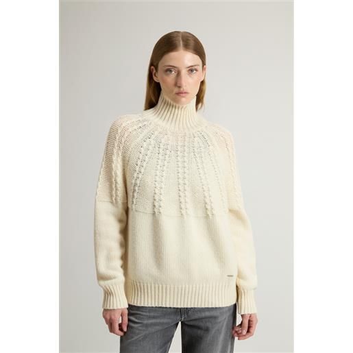 Woolrich donna maglione a collo alto in misto lana bianco taglia xs