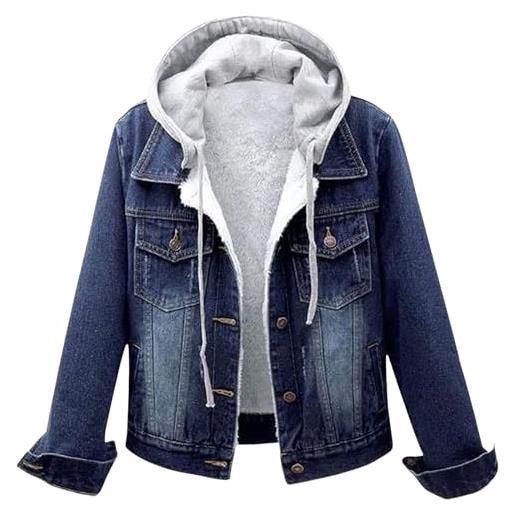 Generic donna giacca invernale staccabile felpa con cappuccio sherpa pelliccia pile foderato denim jean caldo camionista giacche cappotto con tasche (blu, m)