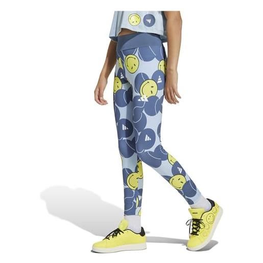 adidas x smiley. World training leggings kids calzamaglia, wonblu/prloin/byello/bianco, 13-14 years unisex-bambini