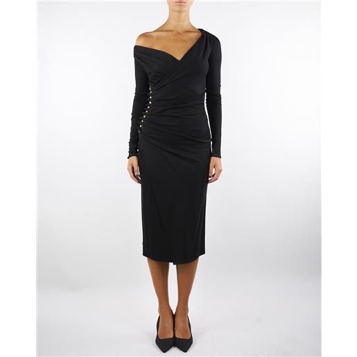 ELISABETTA FRANCHI abito nero in jersey con bottoni gioiello