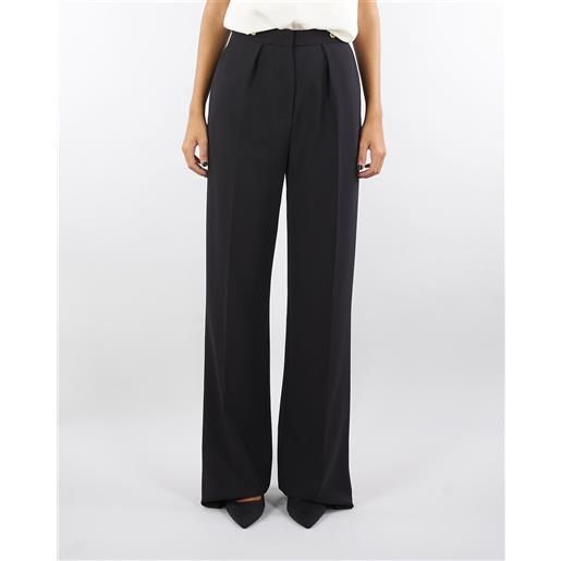 ELISABETTA FRANCHI pantaloni nero in crêpe con accessorio gioiello