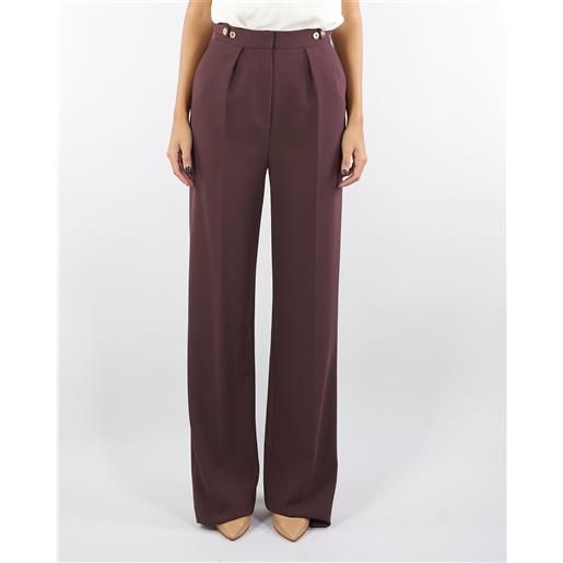 ELISABETTA FRANCHI pantaloni merlot in crêpe con accessorio gioiello