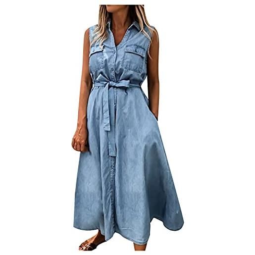 TRIGLICOLEUM abiti estivi da donna giacca di jeans abiti lunghi senza maniche abito avvolgente, abito estivo solido abito estivo estivo abito da spiaggia abito lungo estivo, blu, m