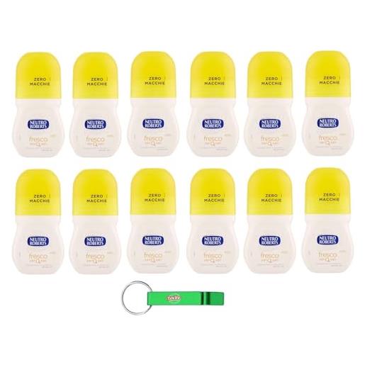 Beni Culinari neutro roberts, deodorante roll on fresco, senza sali di alluminio, senza macchie, profumo di agrumi in bergamotto e zenzero, deodorante unisex, 50 ml + portachiavi Beni Culinari