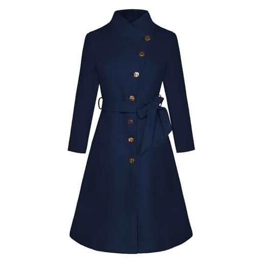 GRACE KARIN cappotto invernale da donna 2024 autunno casual con risvolto a tacca monopetto con cintura midi peacoat con tasche, blu scuro, xxl