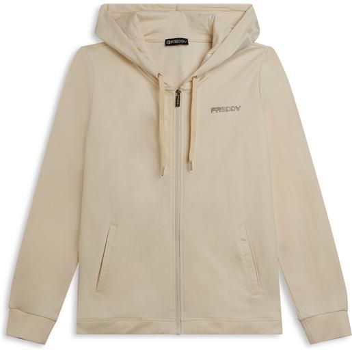 Freddy felpa da donna con cappuccio, zip e fondo arrotondato