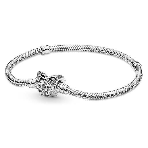 PANDORA bracciale moments in maglia snake in argento sterling con chiusura a farfalla e zirconia cubica trasparente, 18