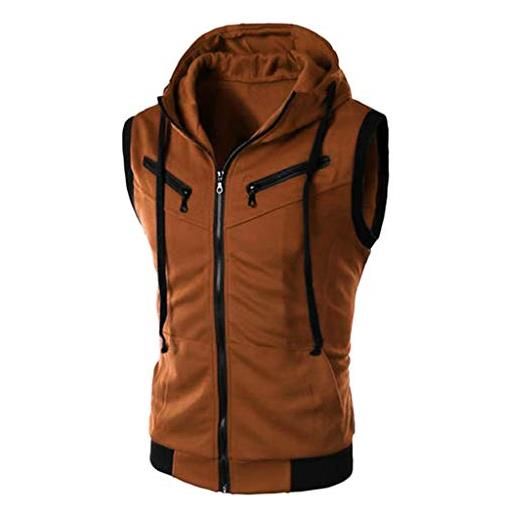 QIFLY gilet da corsa da uomo con cappuccio senza maniche per allenamento fitness - t-shirt elastica palestra sportivo estivo con cerniera slim fit felpa pullover