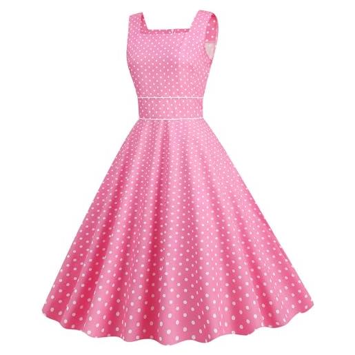 Abito da donna vintage per feste, anni '50, stile rockabilly, gonna a ruota, a-line, con scollo a V, bottoni e maniche corte, Azzurro, S