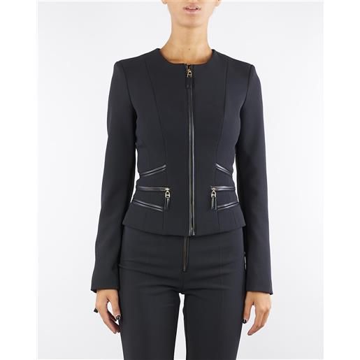 ELISABETTA FRANCHI giacca nero in doppio crêpe con dettagli zip