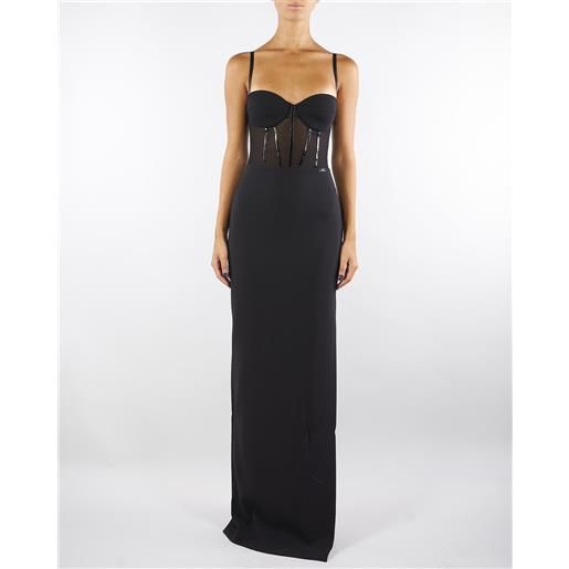 ELISABETTA FRANCHI abito nero red carpet in crêpe leggero e tulle