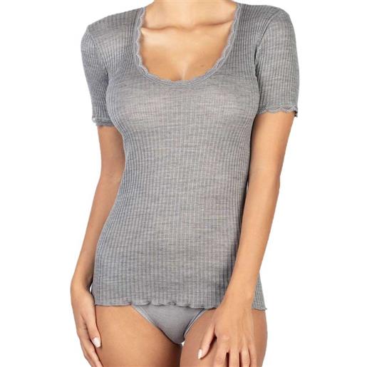 Egi maglia donna in lana manica corta scollo tondo su tessuto a costina