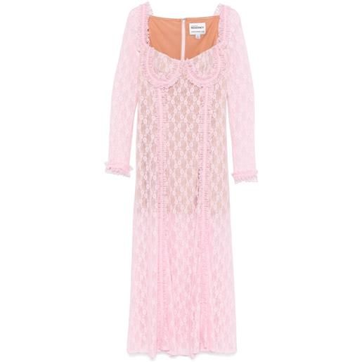 Self-Portrait abito midi in pizzo con ruches self-portrait x christopher kane - rosa