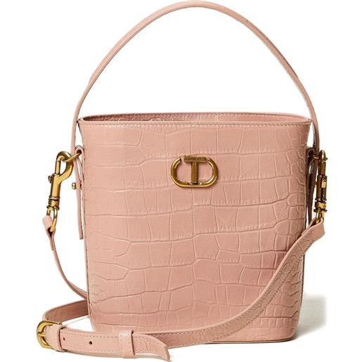 TWINSET borsa a secchiello con effetto coccodrillo - rosa