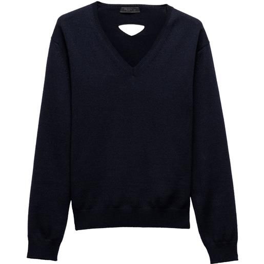 Prada maglione in lana con scollo a v - blu